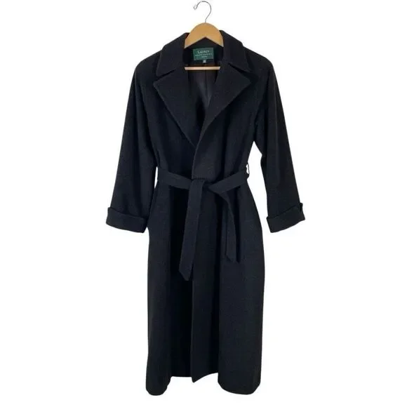 Ralph Lauren LRL Camel Hair Robe Style Wrap Coat Women’s 4 Black Old Money *Read - Picture 4 of 15